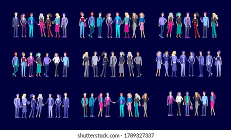 Detailed character business men and women, working people. Business team Lifestyle, stylish clothes style. People with gadgets, backpacks and books, teamwork concept. Flat design people characters.