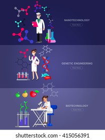 Detailed character men woman scientis, laboratory technician looking through a microscope, Biotechnology, genetic engineering, nanotechnology