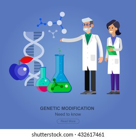 detailed character men and woman scientis, laboratory technician. Biotechnology icons concept, composition of genetic engineering