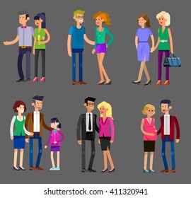 Detailed character people family, parents with kids, couple, family with children. Vector family character. Illustration family people