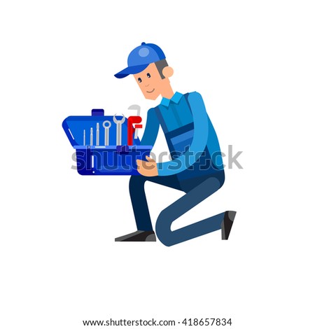 detailed character proffesional plumber men, repair professional, fixing water pipes. Vector