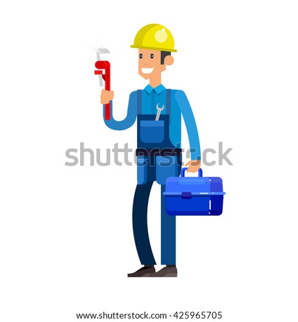 detailed character proffesional plumber men set , repair professional, fixing water pipes. Vector