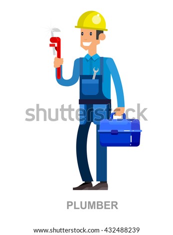 detailed character proffesional plumber men set , repair professional, fixing water pipes. Vector