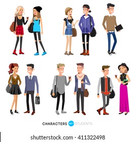 Detailed character students, Lifestyle, couple of young people in street clothes style