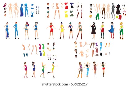 Detailed characters women for designers. Character business women in casual clothing style. Business women, character creative woman, people lifestyle. Vector illustration.