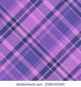Detailed check tartan vector, shape plaid texture background. Scenery pattern fabric seamless textile in purple and indigo colors palette.