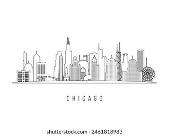 Detailed Chicago skyline vector illustration. Chicago IL buildings in line art style, perfect for modern designs.