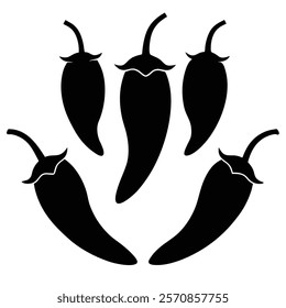 Detailed chilli group silhouettes for culinary spice designs