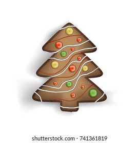 detailed christmas cookies on the white background, cookies isolated, vector