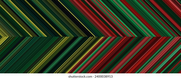 Detailed Christmas striped dual geometric pattern composed of big amount of thin green and red stripes. Vector textured illustration