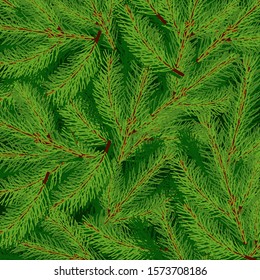 Detailed Christmas tree green branches background. Vector image