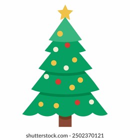 Vector detallado del árbol de Navidad con los ornamentos, la estrella, y los regalos, perfectos para los diseños festivos.