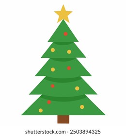 Detailed Christmas tree vector with ornaments, star, and gifts, perfect for festive designs.