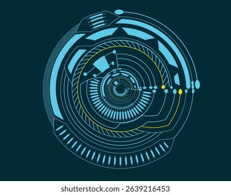 A detailed circular futuristic HUD (Heads-Up Display) interface vector. Ideal for sci-fi UI designs, games, dashboards, and holographic tech visuals. Fully editable EPS format with clean lines and mod