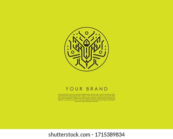 un logotipo circular detallado que contiene figuras abstractas 