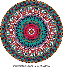 Detailed Circular Mandala with Bright and Bold Accents