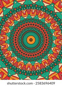 Detailed Circular Mandala with Bright and Bold Accents