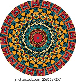 Detailed Circular Mandala with Bright and Bold Accents