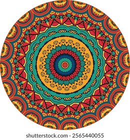 Detailed Circular Mandala with Floral Elements