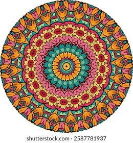 Detailed Circular Mandala with Layered Geometric and Floral Elements