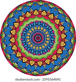 Detailed Circular Mandala with Layered Geometric and Floral Elements