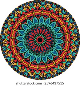 Detailed Circular Mandala with Layered Geometric and Floral Elements