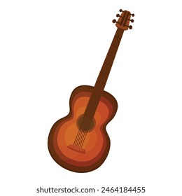 Detailed classic acoustic guitar illustration in vector graphic art with brown wooden design and stylized silhouette, isolated on white background