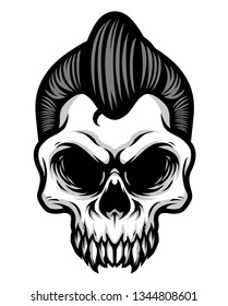 Detailed Classic Gentlemen Rockabilly Skull Head Illustration 