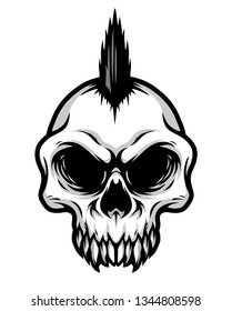 Detailed Classic Punk Hair Skull Head Illustration