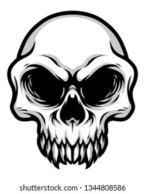 Detailed Classic Skull Head Black and White Illustration 