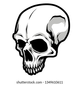 Detailed Classic Skull Head Black and White Illustration 