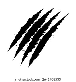 Detailed claw scratch with ripped texture, perfect for horror scenes or wild animal graphics. Vector format, isolated and easy to use.
