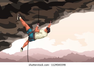 detailed climber in cave