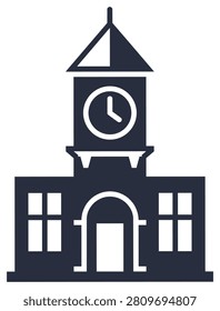 Detailed clock tower building illustration featuring architectural structure with central timepiece suitable for municipal government or urban planning projects