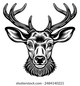A DETAILED CLOSE UP SHOT OF A DEER FACE FOCUS LINE ART