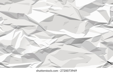 Textura detallada de cerca de un pedazo de papel blanco arrugado que muestra pliegues y sombras intrincados y afilados
