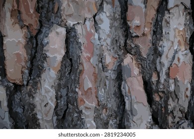 Detailed close up texture of rough brown tree bark from a forest trunk
