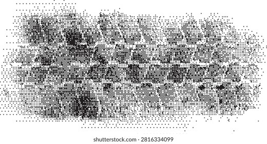 A detailed close-up of an abstract geometric pattern, featuring a grid of textured squares and rectangles in varying shades, creating a sense of depth and complexity.