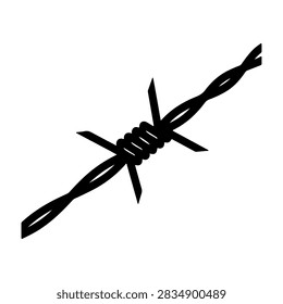 Detailed close-up of a barbed wire segment with sharp points and twisted metal strands, emphasizing its rugged texture and industrial design.