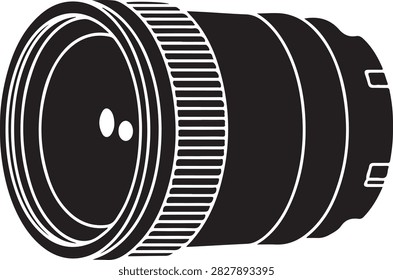 A detailed close-up of a black camera lens with focus rings and two lens elements