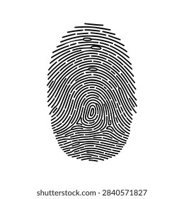 Detailed close-up of a black fingerprint pattern highlighting ridges and whorls for biometric analysis and security purposes.