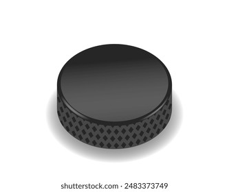 Detailed Close-up Of A Black Hockey Puck Isolated On White Background. Realistic 3d Vector Ideal For Sports Designs