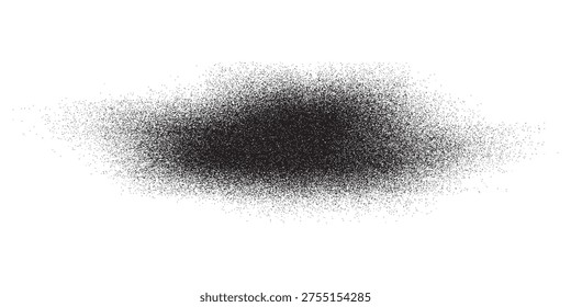 A detailed close-up of a black spray paint texture, creating an abstract and grainy effect on a clean white background.