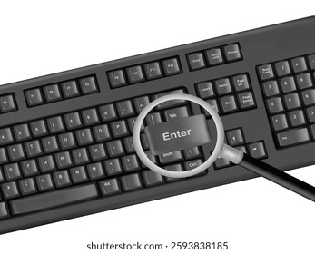 A detailed close-up of a computer keyboard with the focus on the Enter key. This image highlights the magnified view, emphasizing the importance of the Enter key in digital interaction.