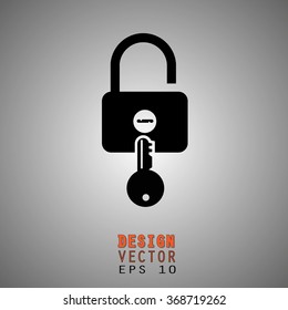Detailed closeup lock with key. Unlock position, opened. Vector EPS 10 illustration.
