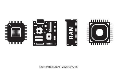 Detailed close-up of microchips and computer circuitry showcasing electronic components and printed circuit boards used in modern technology devices.