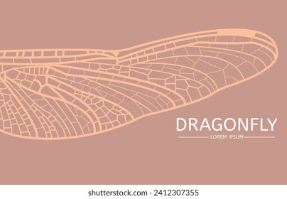 Detailed close-up view of a dragonfly wing. Horizontal banner design, lace patterns of insect wing. Nature and wildlife banner. Place for text.