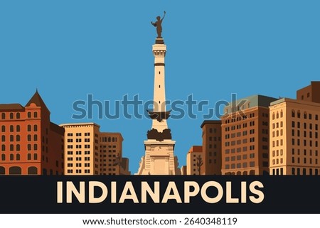 A detailed close-up view of Monument Circle in Indianapolis, showcasing the impressive architecture of the historic buildings surrounding the iconic landmark.