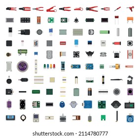 Detailed collection electronic components   tools in realistic style 