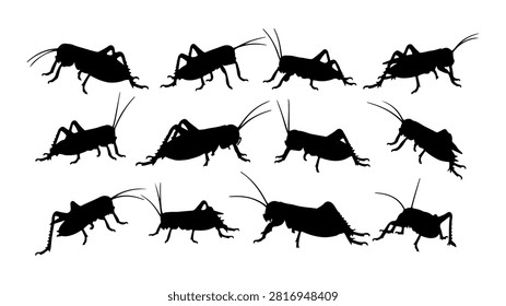 A detailed collection of silhouetted ants in various positions crawling on a surface, showcasing insect movement and behavior.